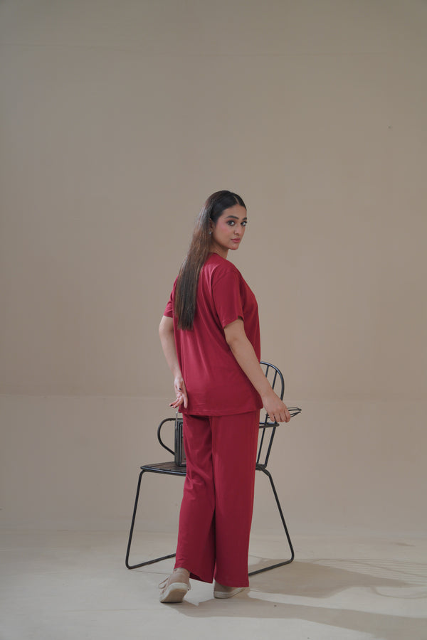 Women Knitted Loungewear - Wine
