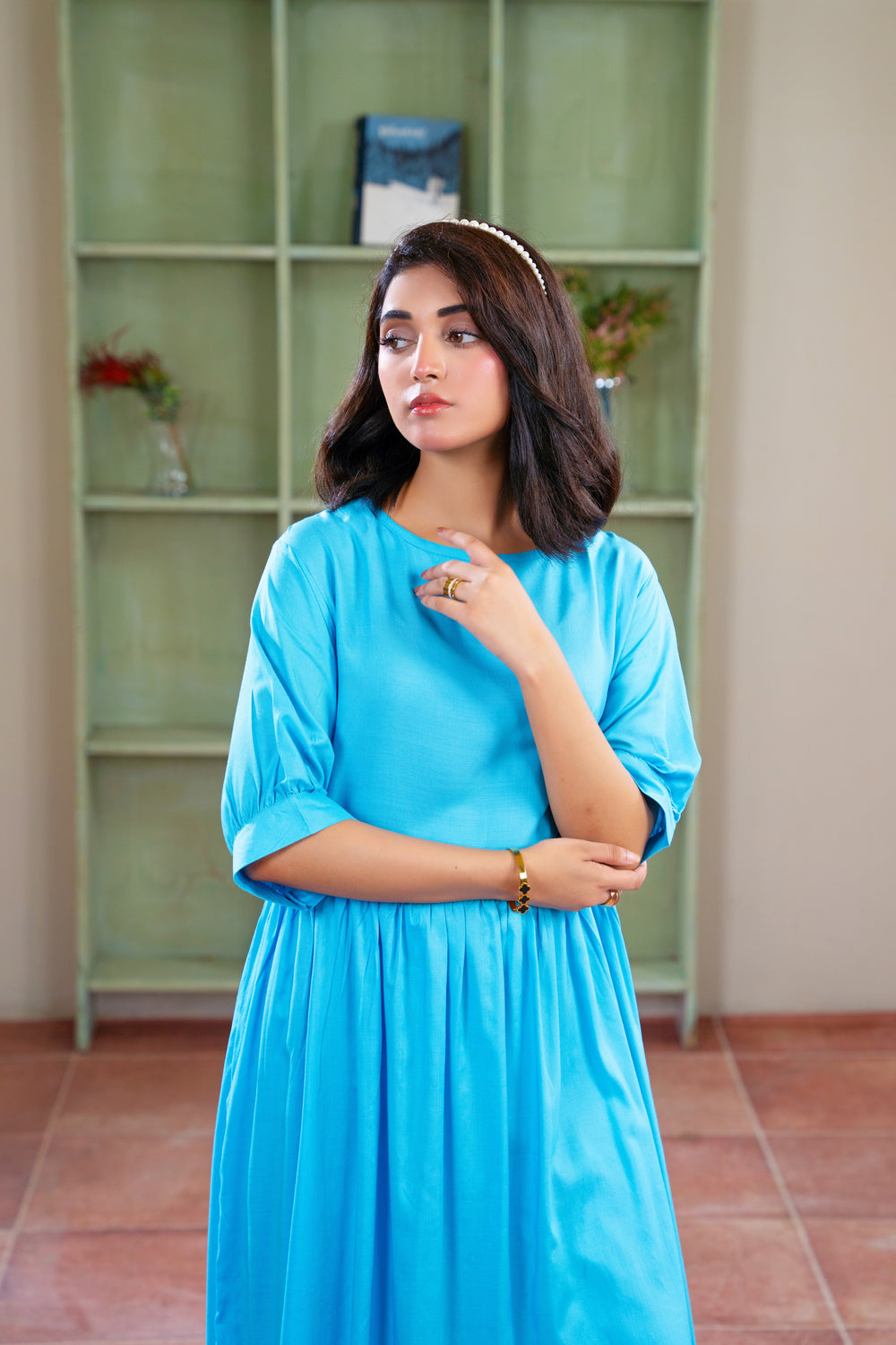 Women 2PC Long Frock -Aqua Blue