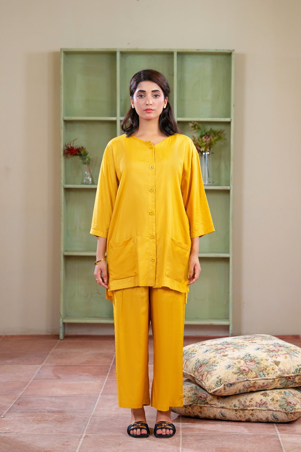Women Solid Sleepwear- Mustard
