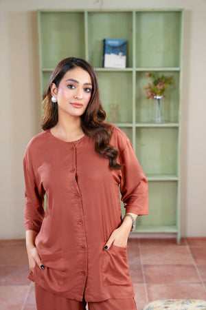 Women Solid Sleepwear- Wood Brown