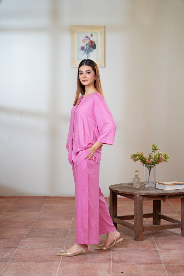 Women Solid Sleepwear-Onion Pink