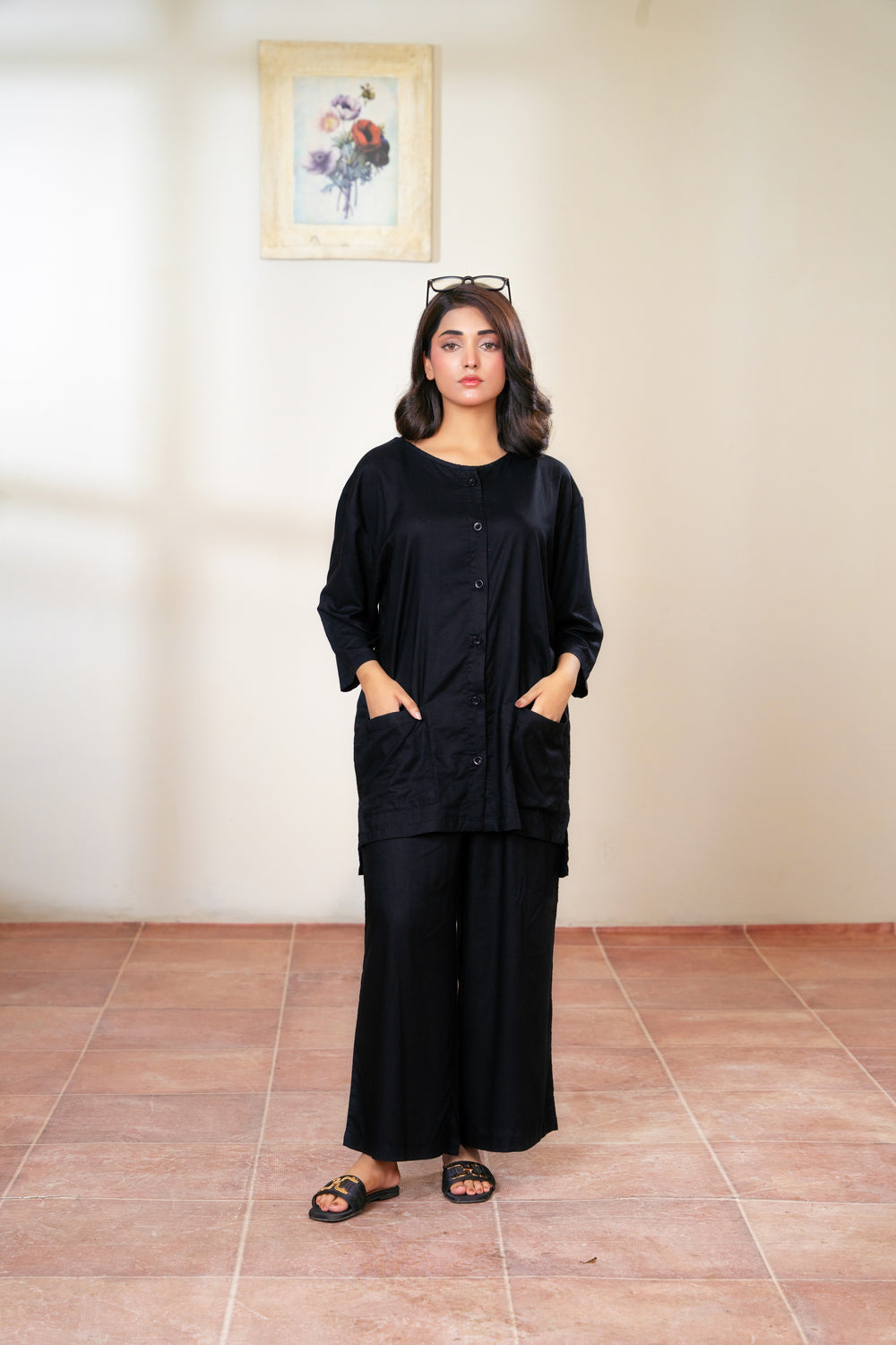 Women Solid Sleepwear- Black