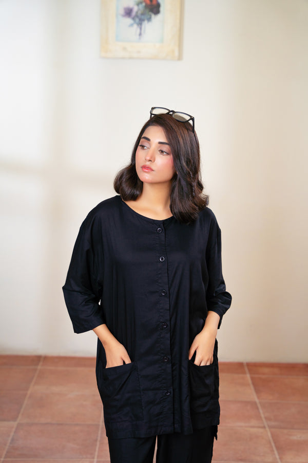 Women Solid Sleepwear- Black