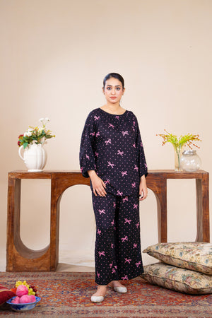 Women Classic Loungewear- Midnight Bows