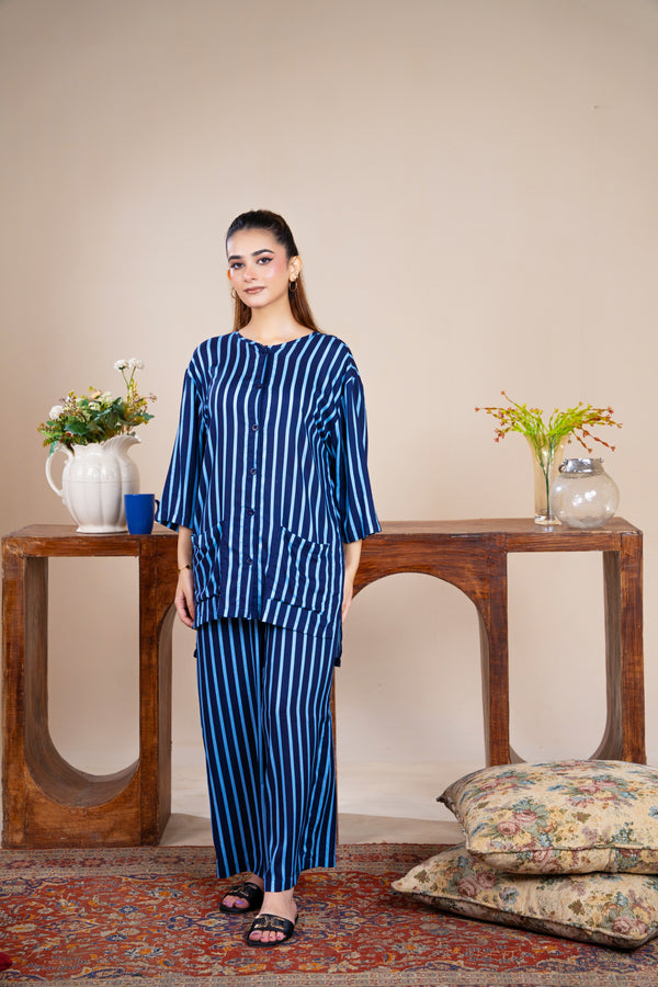 Women Sleepwear- Blue Stripe