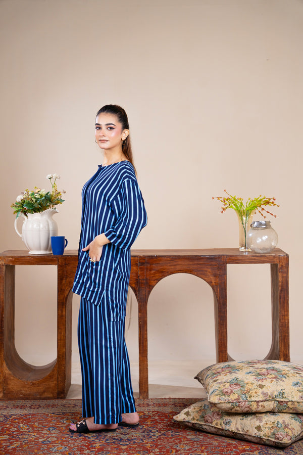 Women Sleepwear- Blue Stripe