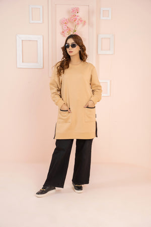 Women's Front Pocket | Long & Loose Fit Sweatshirt - Beige