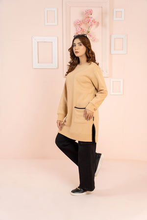 Women's Front Pocket | Long & Loose Fit Sweatshirt - Beige