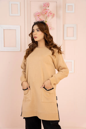 Women's Front Pocket | Long & Loose Fit Sweatshirt - Beige