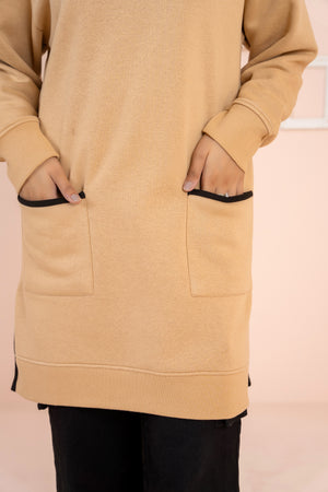 Women's Front Pocket | Long & Loose Fit Sweatshirt - Beige