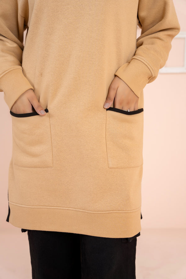 Women's Front Pocket | Long & Loose Fit Sweatshirt - Beige
