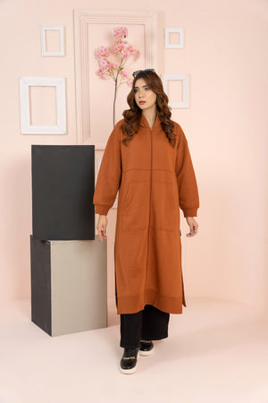 Women's Over-sized Long Full Zipper Hoodie / Terracotta