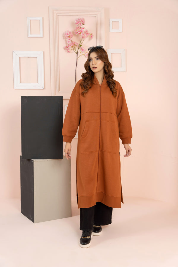 Women's Over-sized Long Full Zipper Hoodie / Terracotta