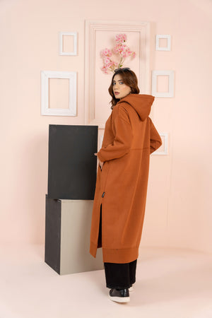 Women's Over-sized Long Full Zipper Hoodie / Terracotta