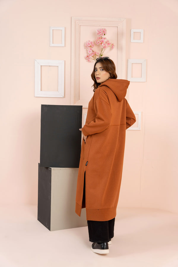 Women's Over-sized Long Full Zipper Hoodie / Terracotta