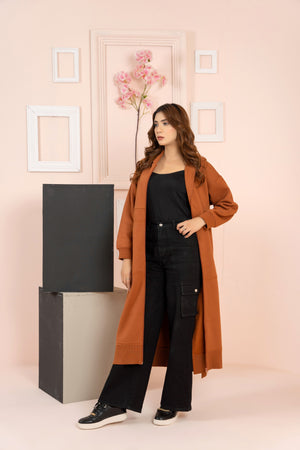 Women's Over-sized Long Full Zipper Hoodie / Terracotta