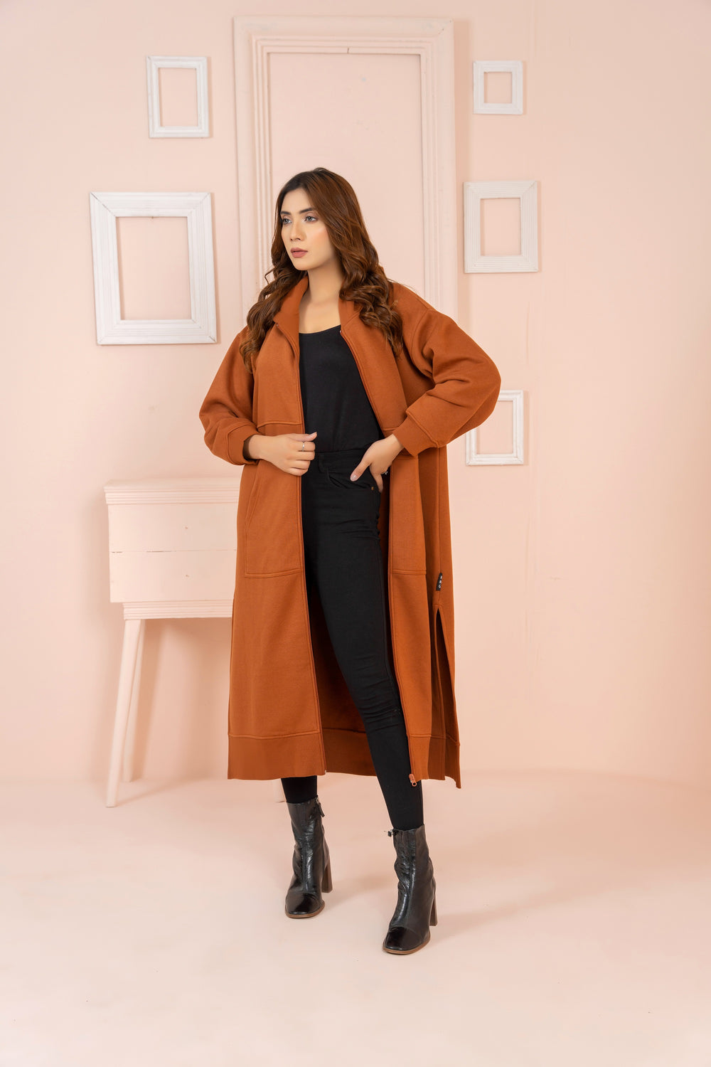 Women's Over-sized Long Full Zipper Hoodie / Terracotta