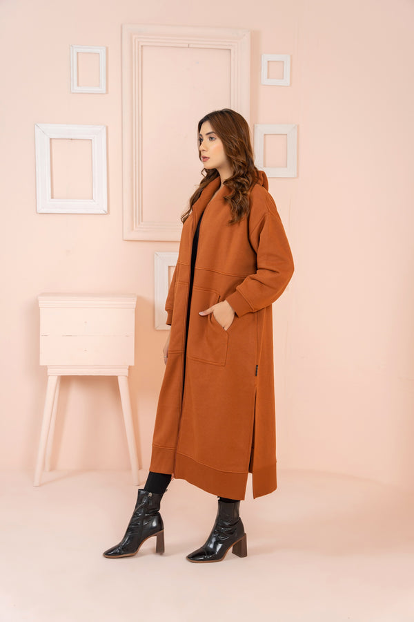 Women's Over-sized Long Full Zipper Hoodie / Terracotta