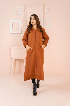 Women's Over-sized Long Full Zipper Hoodie / Terracotta