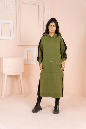 Women's Over-sized Long Hoodie / Army Green