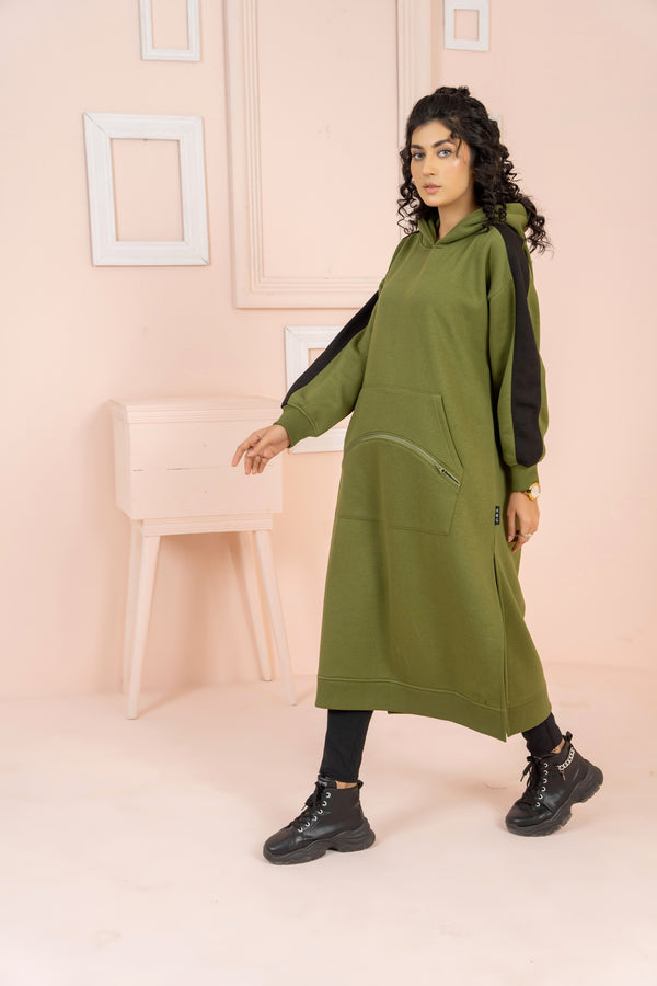 Women's Over-sized Long Hoodie / Army Green