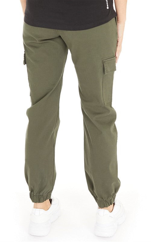 Women's Cargo Trouser Army Green Elastic Waist Cargo Pant