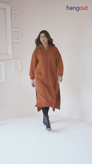 Women's Over-sized Long Full Zipper Hoodie / Terracotta