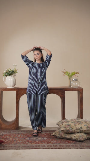 Women Sleepwear- Blue Stripe