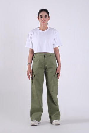 Women's Cargo Wide Bottom- Sage Green