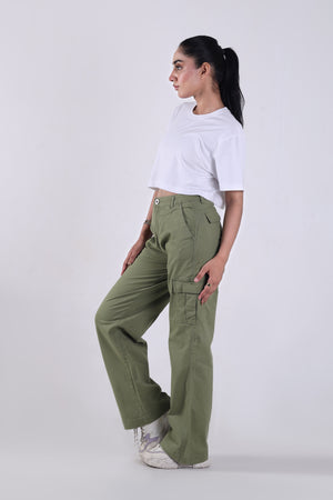 Women's Cargo Wide Bottom- Sage Green