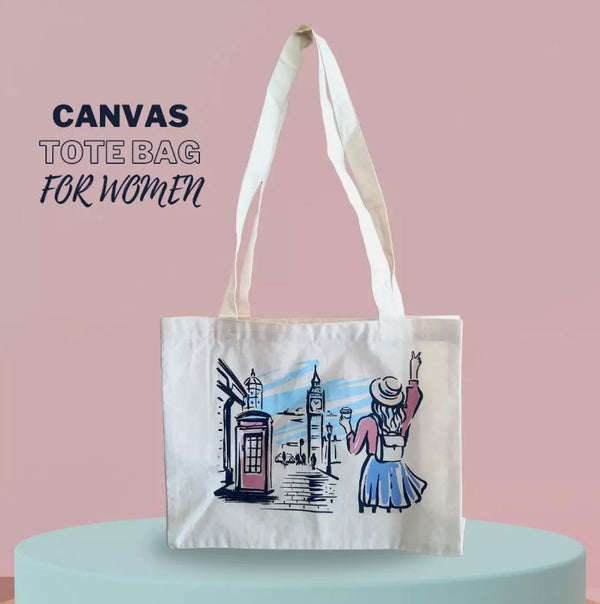 Women Canvas Tote Bag London Girl Printed Ladies Shoulder Bag
