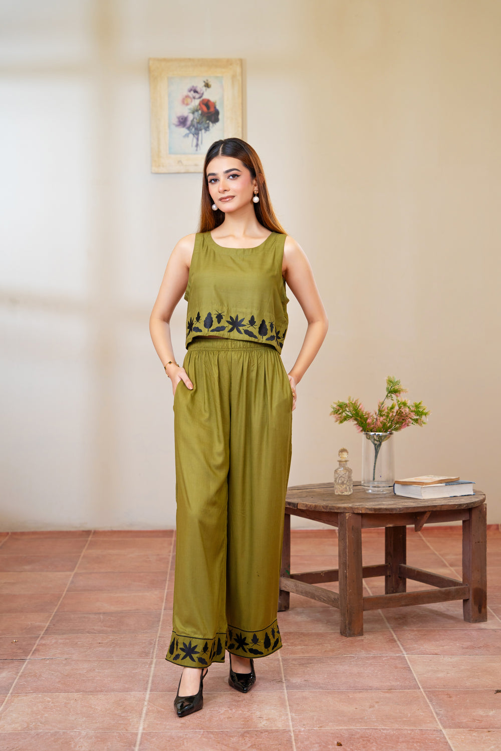 Women Classic Embroidered Co-ord Set - Forest Whispers