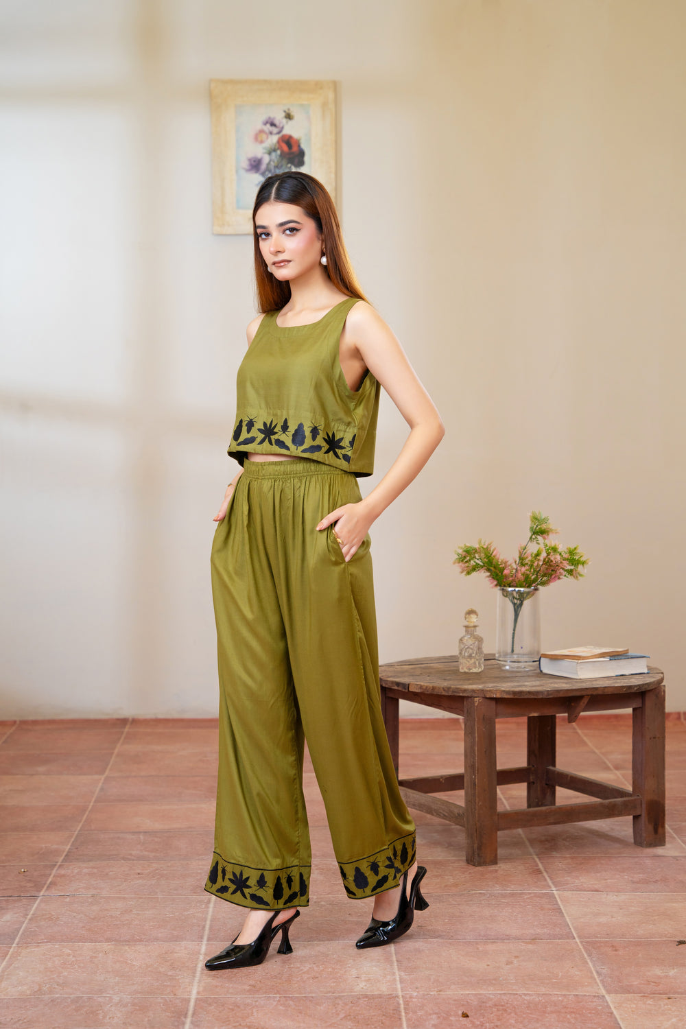 Women Classic Embroidered Co-ord Set - Forest Whispers