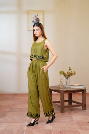 Women Classic Embroidered Co-ord Set - Forest Whispers