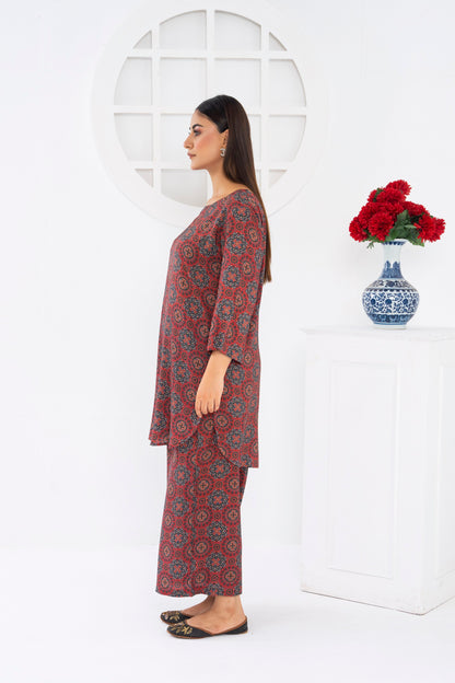 Women's Classic Fashion Wear Suit- Red Ajrak