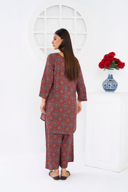 Women's Classic Fashion Wear Suit- Red Ajrak