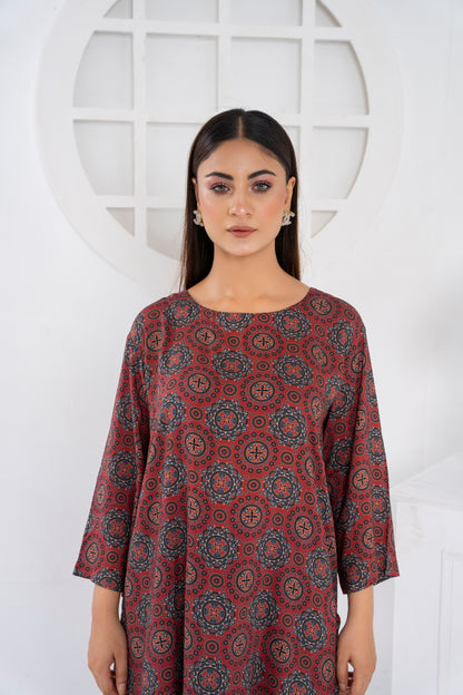 Women's Classic Fashion Wear Suit- Red Ajrak