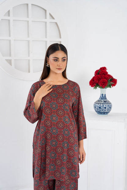 Women's Classic Fashion Wear Suit- Red Ajrak