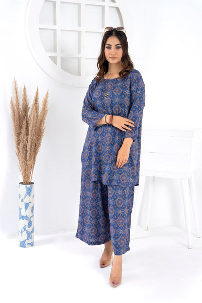 Women's Classic Fashion Wear Suit- Blue Ajrak