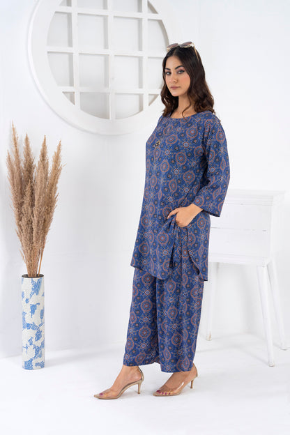 Women's Classic Fashion Wear Suit- Blue Ajrak