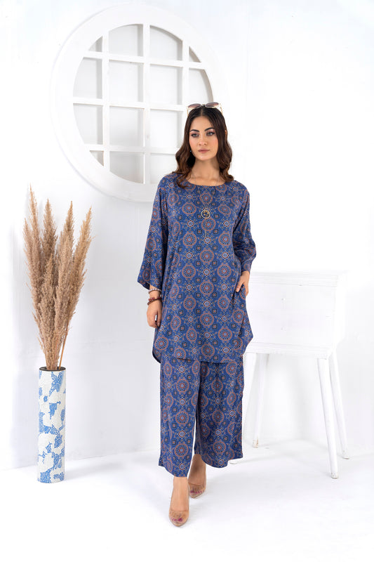 Women's Classic Fashion Wear Suit- Blue Ajrak