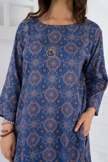 Women's Classic Fashion Wear Suit- Blue Ajrak