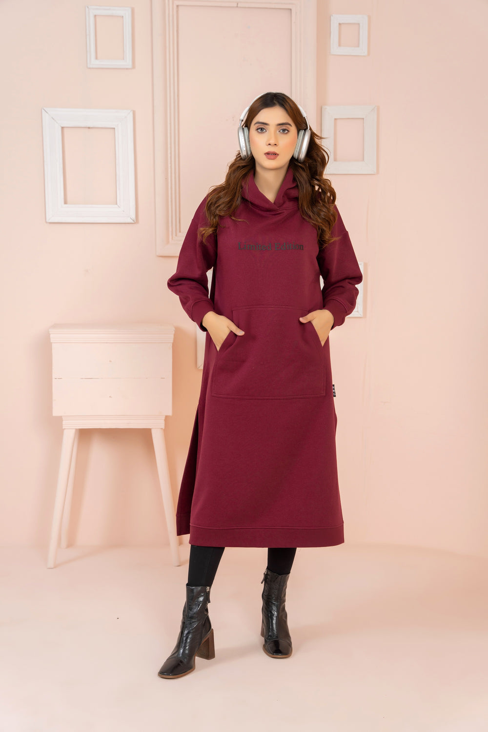 Women's Over-sized Long Hoodie / Maroon