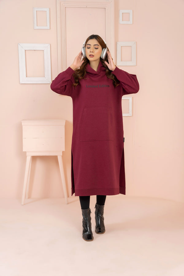 Women's Over-sized Long Hoodie / Maroon
