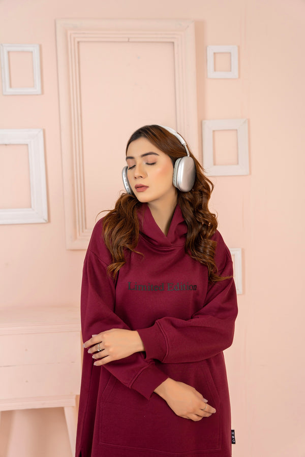 Women's Over-sized Long Hoodie / Maroon