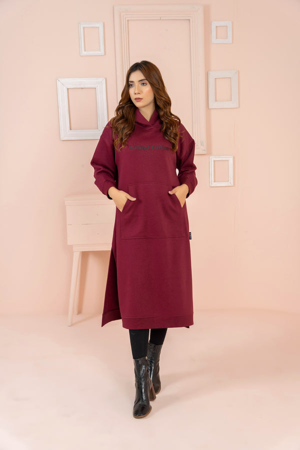 Women's Over-sized Long Hoodie / Maroon