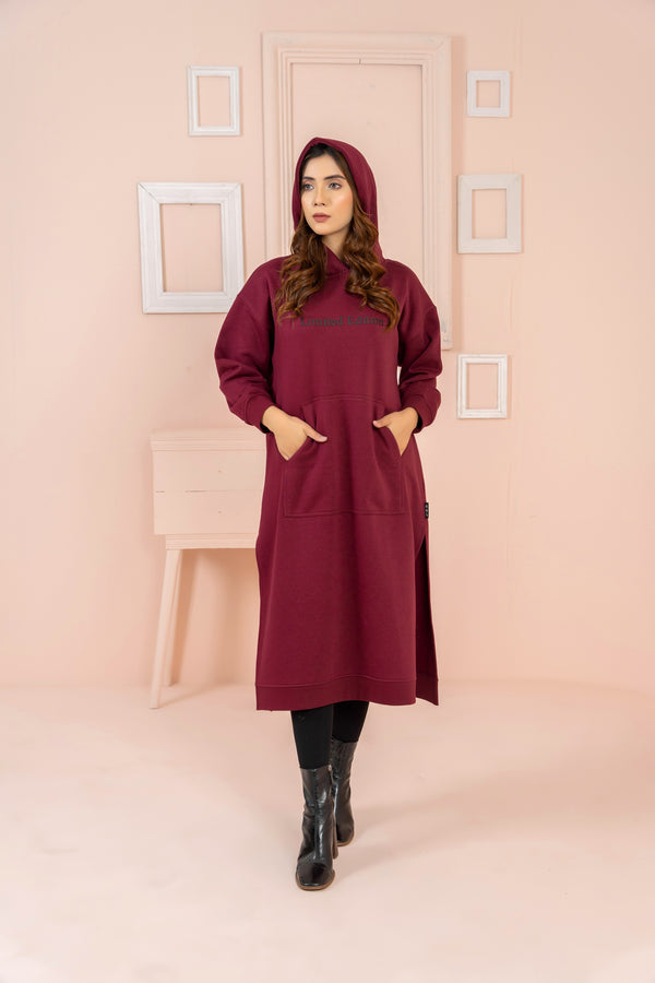 Women's Over-sized Long Hoodie / Maroon