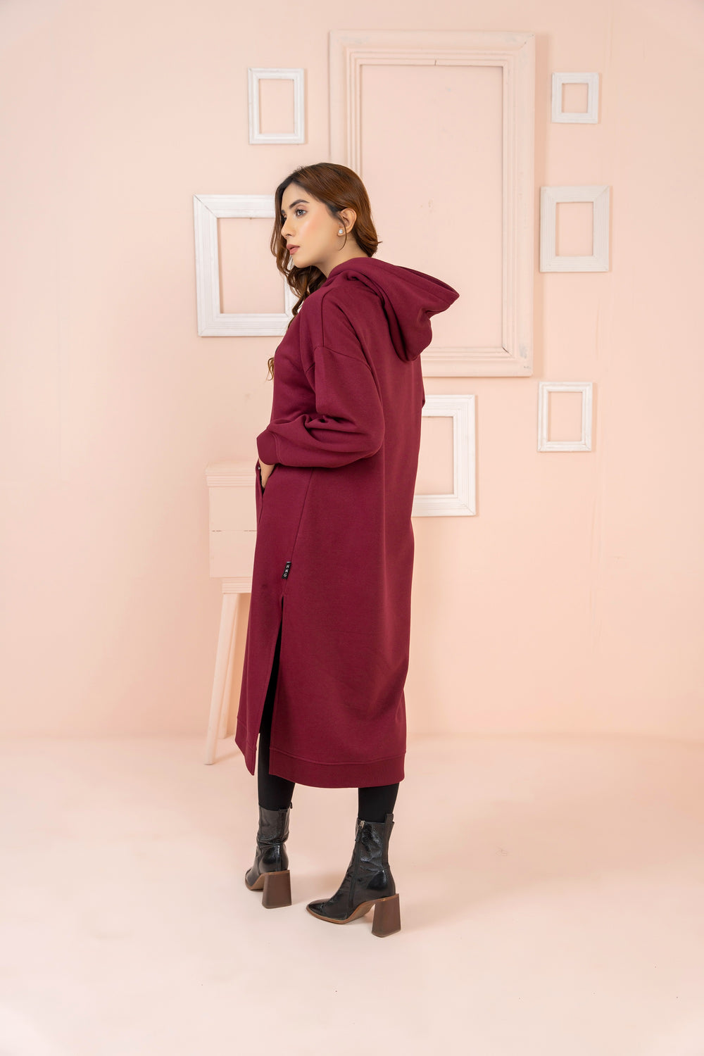 Women's Over-sized Long Hoodie / Maroon