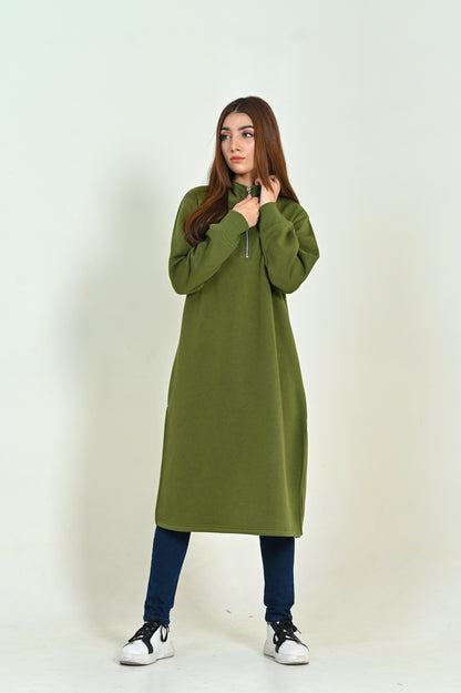 Women's Fashion -Long & Loose Fit Sweatshirt -Green