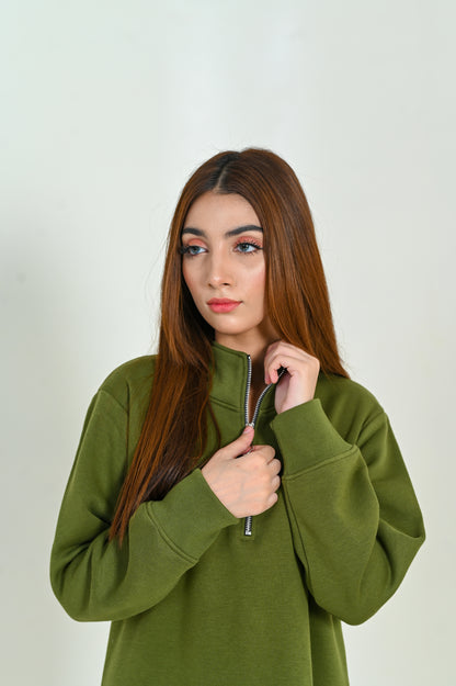 Women's Fashion -Long & Loose Fit Sweatshirt -Green